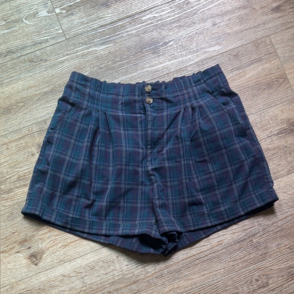 American Eagle Outfitters High Waist Plaid Shorts - Blue and Green